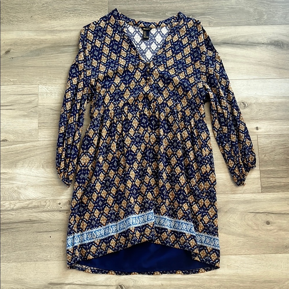 Forever 21 Blue and Gold Patterned Mini Dress